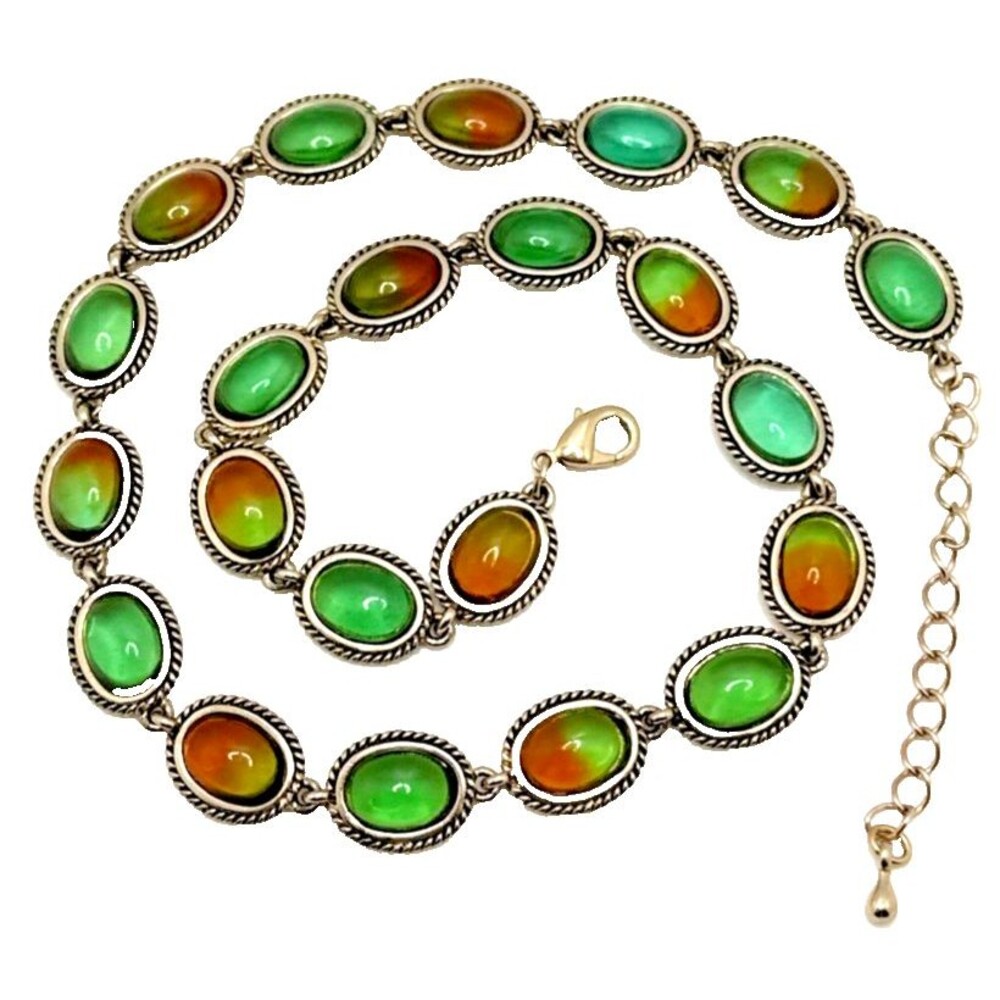 Watermelon Glass Style Choker Necklace Green Amber Oval Cab Statement 18"